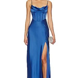 Astr Blue Slit Midi Gown with Cowl Neck NEVER WORN